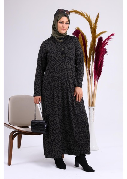 Kadın Büyük Beden Leopar Desenli Anne Elbisesi Kışlık modelleri