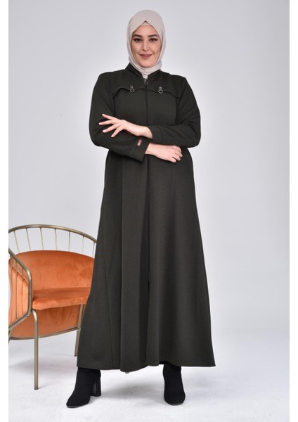 Kadın Büyük Beden Kışlık Pardesü Fermuarlı Tasarım %92 Viskon 149 cm Uzunluk