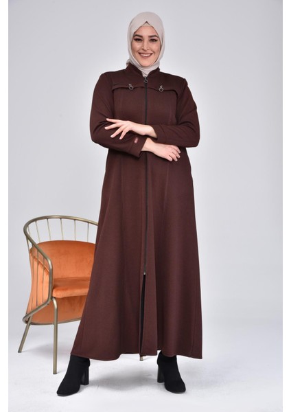 Kadın Büyük Beden Fermuarlı Kışlık Kaban Pardesü