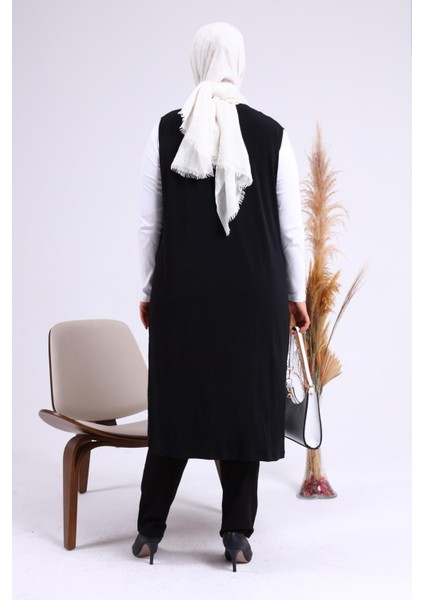 Kadin Buyuk Beden Transparan Taşlı Uzun Yelek indirimleri