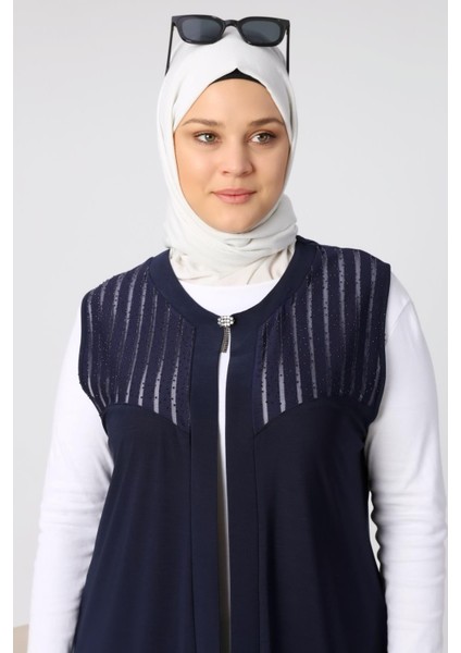 Kadin Buyuk Beden Transparan Taşlı Uzun Yelek fiyatları