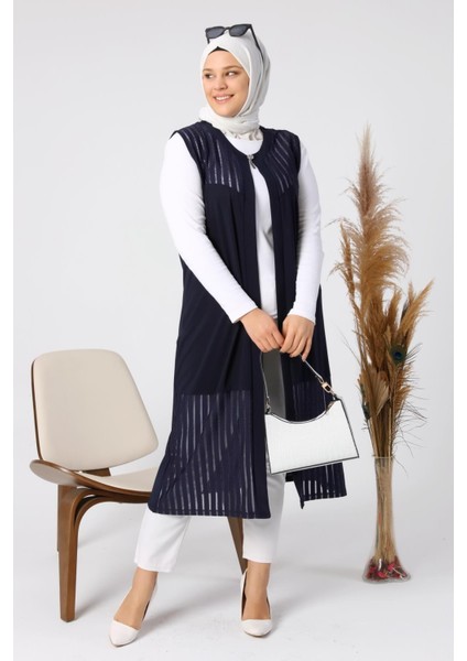 Kadin Buyuk Beden Transparan Taşlı Uzun Yelek modelleri