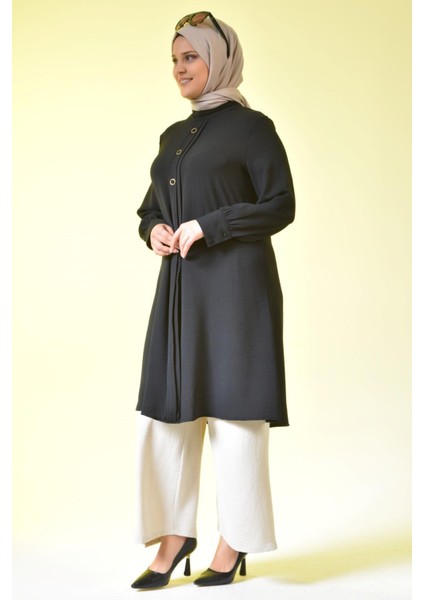 Kadın Büyük Beden Tesettür Tunik Düğmeli Ayrobin Kumaş indirimleri