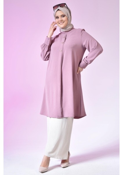 Kadın Büyük Beden Tesettür Tunik Düğmeli Ayrobin Kumaş