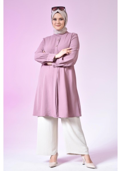 Kadın Büyük Beden Tesettür Tunik Düğmeli Ayrobin Kumaş modelleri