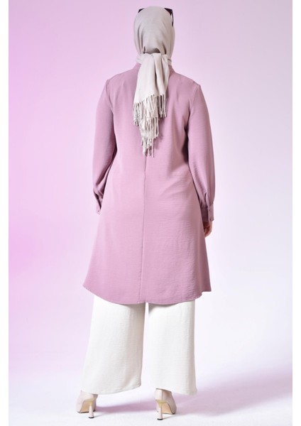 Kadın Büyük Beden Tesettür Tunik Düğmeli Ayrobin Kumaş