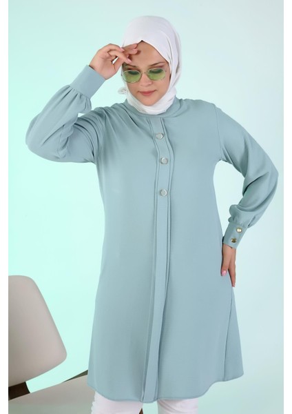 Kadın Büyük Beden Tesettür Tunik Düğmeli Ayrobin Kumaş modelleri