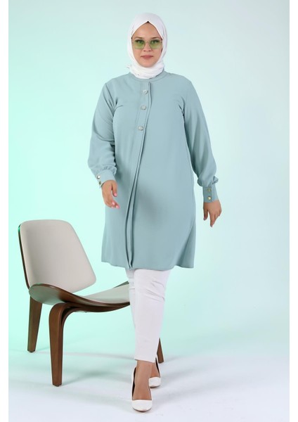 Kadın Büyük Beden Tesettür Tunik Düğmeli Ayrobin Kumaş fırsatları