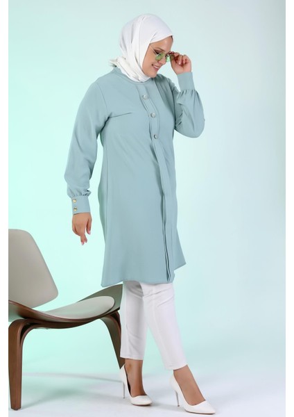 Kadın Büyük Beden Tesettür Tunik Düğmeli Ayrobin Kumaş indirimleri