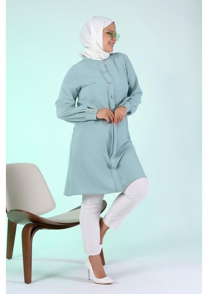 Kadın Büyük Beden Tesettür Tunik Düğmeli Ayrobin Kumaş