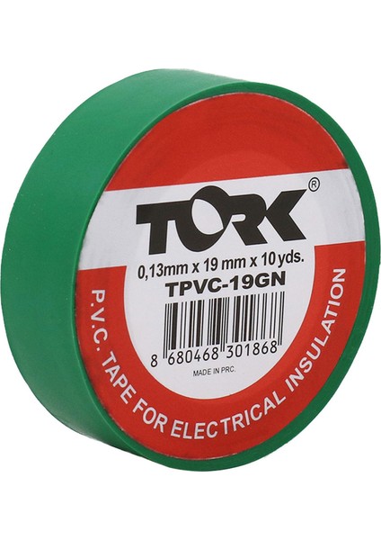 Tork Elektrikçi Bandı Yeşil Izole Elektirik Bant Bandı Pvc 9 Metre