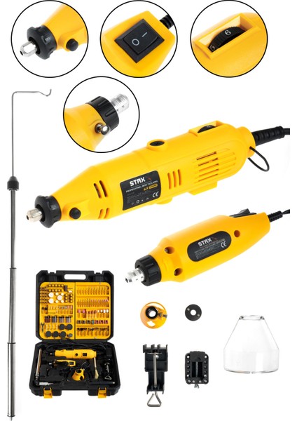 Alman SUPER500 430 Parça 500W Devir Ayarlı Çift Gravür Oyma Makinesi Dremel Taşlama Zımpara Seti