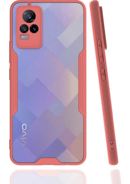 Vivo V21E Kılıf Kenar Renkli Kamera Korumalı Mat Kapak Pembe