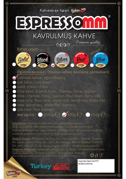 Espressomm® Silver Çekirdek Kahve (500 Gr)