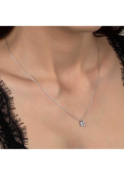 Swarovski Taşlı Tek Taş 925 Ayar Gümüş Kolye