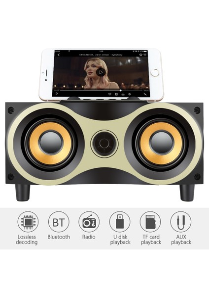 X6 Taşınabilir Ahşap Masaüstü Bluetooth Hoparlör - Kahverengi (Yurt Dışından)