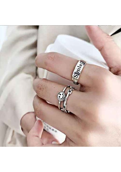 TS001295 2 Li Set 925 Ayar Gümüş Kadın Yüzük Ayarlanabilir