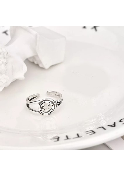 TS001285 Gülen Yüzler 925 Ayar Gümüş Kadın Yüzük Ayarlanabilir