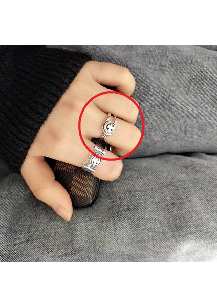 TS001285 Gülen Yüzler 925 Ayar Gümüş Kadın Yüzük Ayarlanabilir modelleri