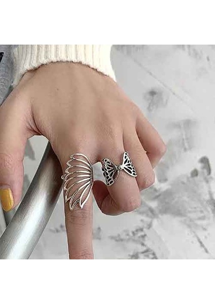 TS001311 2'li Kelebek Seti 925 Ayar Gümüş Kadın Yüzük Ayarlanabilir fiyatları