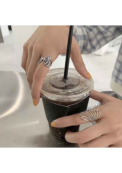 TS001311 2'li Kelebek Seti 925 Ayar Gümüş Kadın Yüzük Ayarlanabilir modelleri