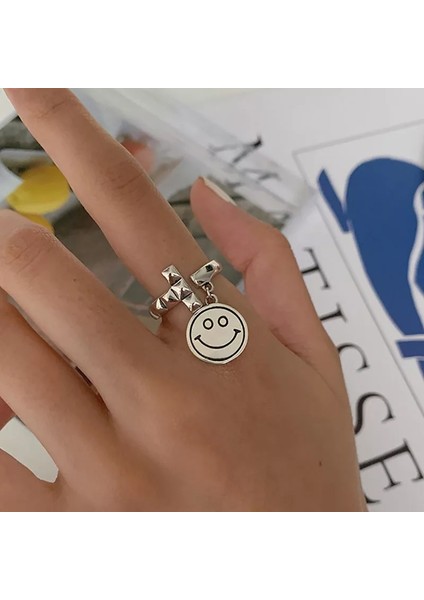 TS001293 Gülen Yüzler 2'li Set 925 Ayar Gümüş Kadın Yüzük Ayarlanabilir