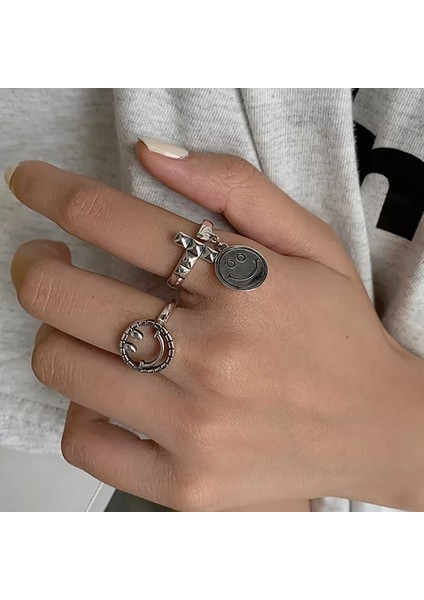 TS001293 Gülen Yüzler 2'li Set 925 Ayar Gümüş Kadın Yüzük Ayarlanabilir fiyatları