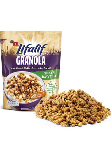 Lifalif Granola Kuru Vişneli, Kakao Parçacıklı, Fındıklı 200 g x 12 Adet