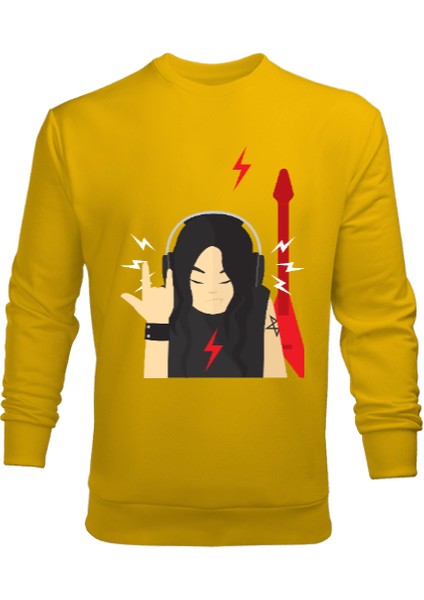 Rock Metal Çalan Adam Baskılı Erkek  Erkek Sweatshirt