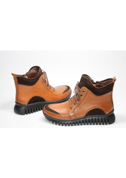 Deri Bağcık Detay Fermuarlı Kadın Taba Günlük Bot fiyatları