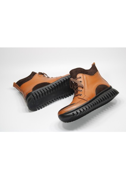 Deri Bağcık Detay Fermuarlı Kadın Taba Günlük Bot modelleri