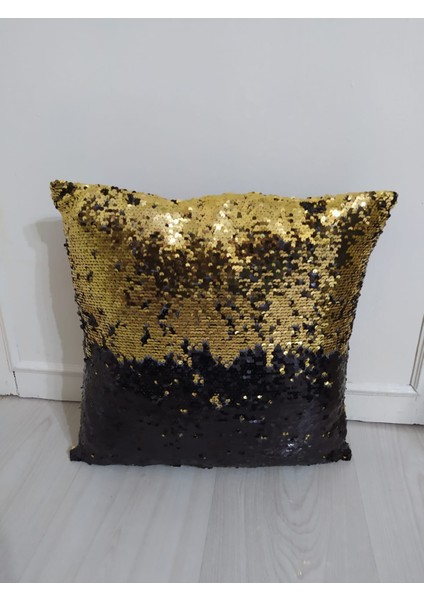 Pullu Payetli Kırlent Kılıfı Siyah - Gold 43 x 43 cm fiyatları