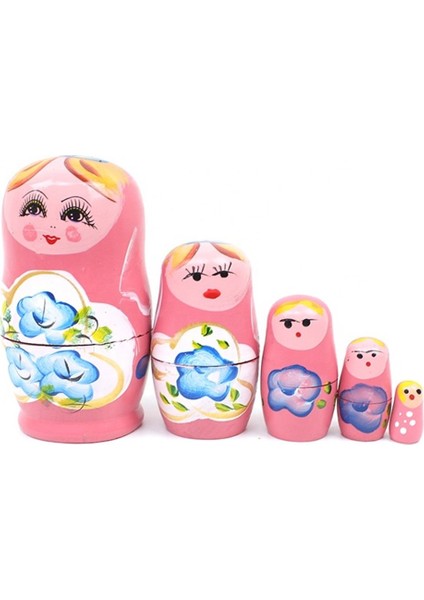 5’li Matruşka Bebek Ahşap Pembe