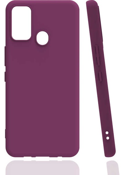 Tecno Spark 7 Kılıf Mat Esnek Biye Silikon Kılıf Mor + Cam Ekran Koruyucu
