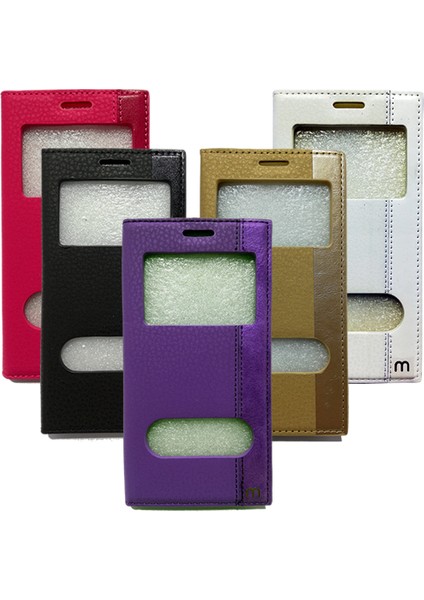 Samsung Galaxy J5 2016 Pencereli Kapaklı Magnum Kılıf - Altın modelleri