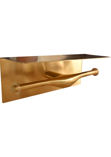 Gold Etajerli Ikili Tuvalet Kağıtlığı Mat Altın Renkli