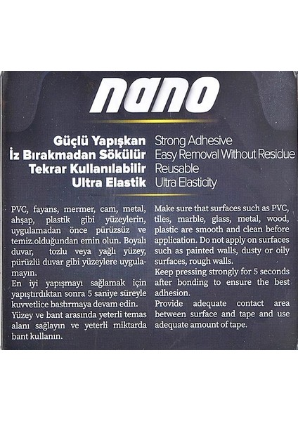 Nano Çift Taraflı Yıkanıp Tekrar Kullanılabilir Şeffaf Bant 19MMX1MT