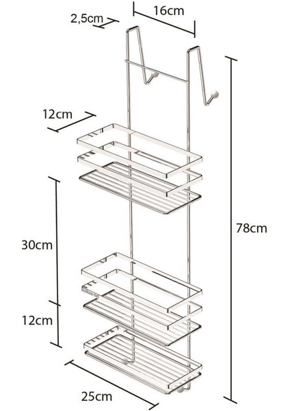 Üç Katlı Asmalı Banyo Duş Rafı Krom LM580