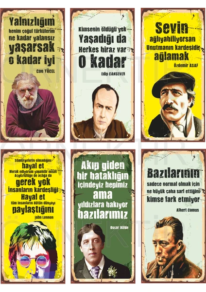 Hayat Poster Can Yücel, Edip Cansever, Özdemir Asaf, John Lennon, Oscar Wilde, Camus 6lı Mini Ahşap Poster Seti