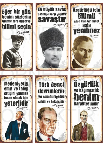 Mustafa Kemal Atatürk 6lı Mini Retro Ahşap Poster Seti