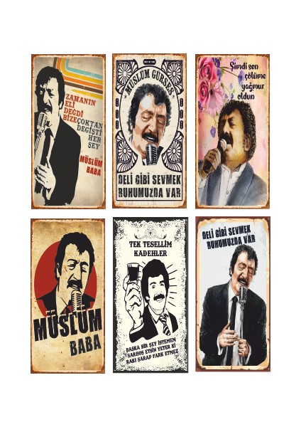 Müslüm Gürses 6lı Mini Retro Ahşap Poster Seti Uv Baskılı