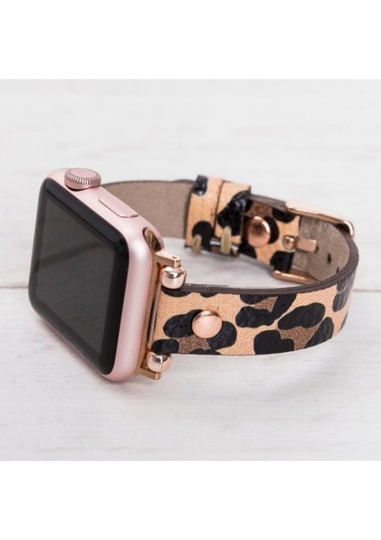 Apple Watch Uyumlu 38 40 41 mm Kadın Deri Kordon Slim - Leopar Desen fiyatları