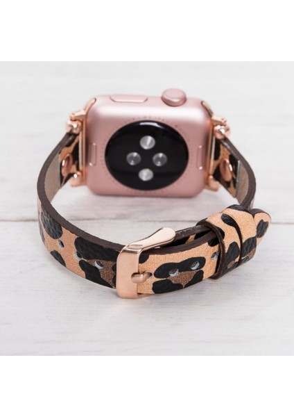 Apple Watch Uyumlu 38 40 41 mm Kadın Deri Kordon Slim - Leopar Desen modelleri