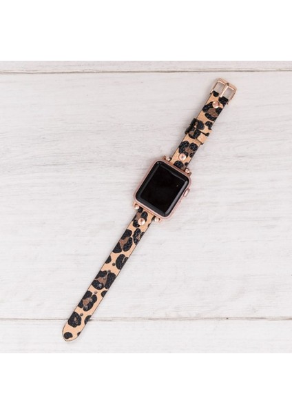 Apple Watch Uyumlu 38 40 41 mm Kadın Deri Kordon Slim - Leopar Desen fırsatları
