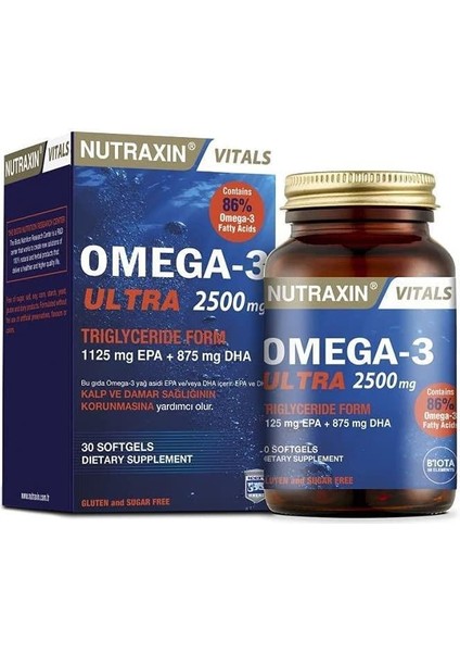 Nutraxın Omega-3 Ultra 2500 Mg 30 Softgels 1 Paket(1 x 30 Kapseln)