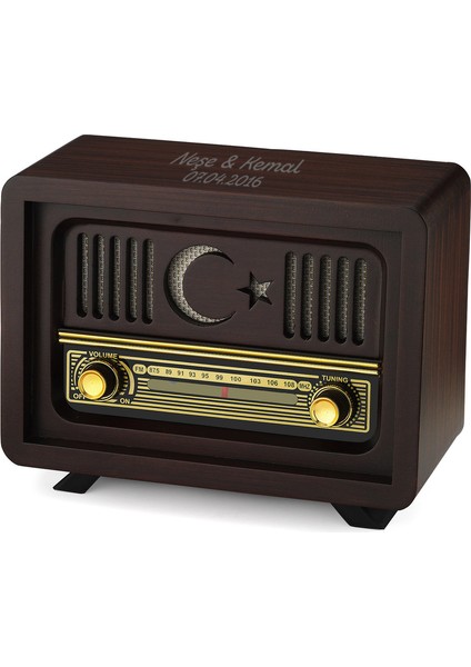 Kişiye Özel Nostaljik Ahşap Radyo Ay Yıldız