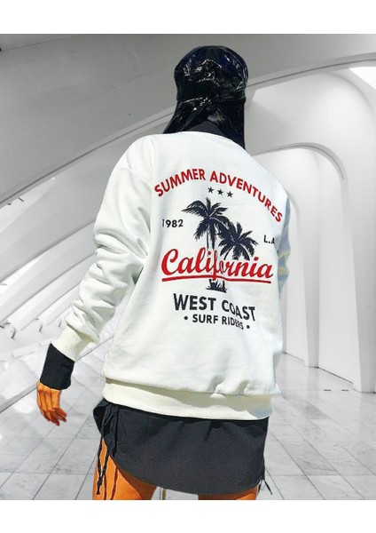 Yuvarlak Yaka Calıfornıa Sırt Baskılı Pamuk Dokuma Oversize Yeni Trend Kışlık Kadın Sokak Stili Sweatshirt