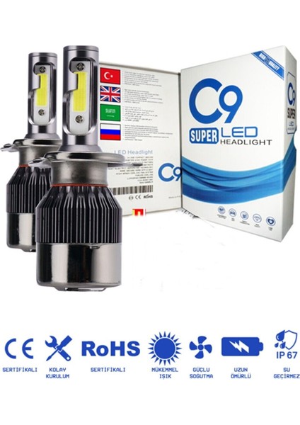 C9 H1 LED Xenon Far 9400 Lümen Ampulü Beyaz Yeni Nesil Şimşek Etkili