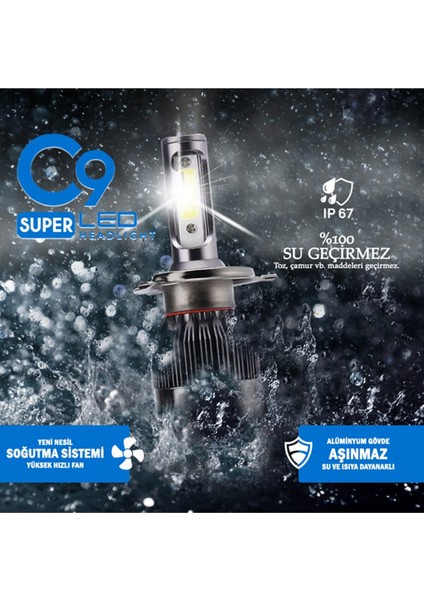 C9 H1 LED Xenon Far 9400 Lümen Ampulü Beyaz Yeni Nesil Şimşek Etkili