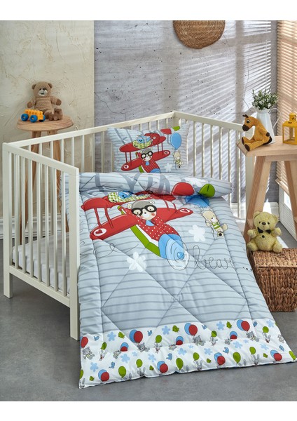 Baskılı Pamuklu Silikon Elyaf Bebek Yorganı+Yastık